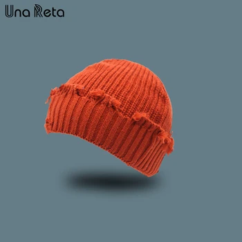 УНА Reta топла зима с шапка ежедневни къс конец хип-хоп шапка възрастни мъже Шапчица женски вълна вязаный дупка дизайн на шапки двойка шапка