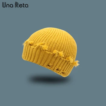 УНА Reta топла зима с шапка ежедневни къс конец хип-хоп шапка възрастни мъже Шапчица женски вълна вязаный дупка дизайн на шапки двойка шапка