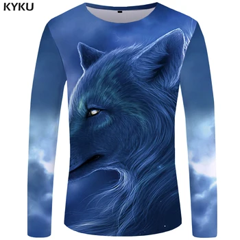 KYKU Wolf T shirt Men Long sleeve shirt Love Streetwear Snow Graphic Mountain Clothes Jungle 3d тениска хип-хоп Мъжки дрехи