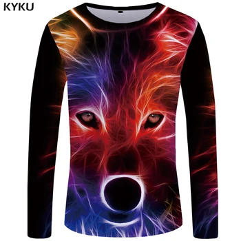 KYKU Wolf T shirt Men Long sleeve shirt Love Streetwear Snow Graphic Mountain Clothes Jungle 3d тениска хип-хоп Мъжки дрехи