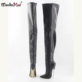 Wonderheel New extreme high heel appr.16cm/18cm heel pointed-toe sexy black matte шило metal heel секси fetish Crotch ботуши