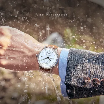 Life Water Resistance Business Men автоматични часовници за самостоятелно ликвидация Young England Wind Real Leather ръчен часовник водоустойчив Montre