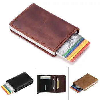 1бр RFID заключване кожен портфейл Портфейл портфейл притежателите на кредитни карти, пари клип за носене чанта за съхранение на ПУ сгъваем пътен организатор