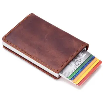 1бр RFID заключване кожен портфейл Портфейл портфейл притежателите на кредитни карти, пари клип за носене чанта за съхранение на ПУ сгъваем пътен организатор