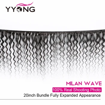 Yyong бразилски Милано вълна 3/4 връзки с предна човешки косъм Weave снопове 13x4 дантела предна с лъчите на Реми среден коефициент
