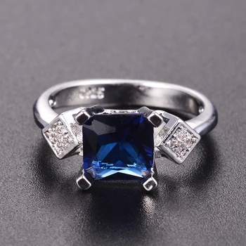 Луксозен Чар 7x7mm Сапфир пръстен за жени 925 сребърни бижута дамски пръстен партия брачна годишнина бижута и аксесоари