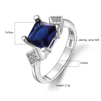 Луксозен Чар 7x7mm Сапфир пръстен за жени 925 сребърни бижута дамски пръстен партия брачна годишнина бижута и аксесоари