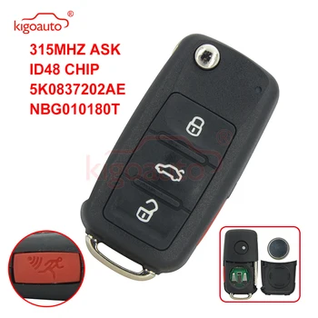 Kigoauto 5K0837202AE remote key 315MHZ ASK ID48 3 button with паника HU66 blade for VW Beetle, Passat, Jetta, Tiguan 2016