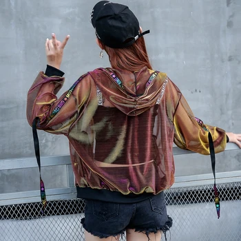Секси Дамски палта, якета Harajuku палта и якета градинска облекло ветровка 2020 Свободна Лента бейзболна форма на слънце лятото 803J