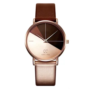 OTOKY часовници мода креативни дами легирана стомана кожен колан Кварцов ръчен часовник дамски модели наклон студент спортни часовници