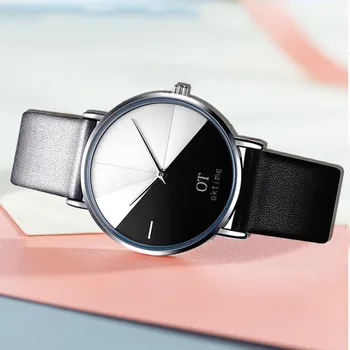 OTOKY часовници мода креативни дами легирана стомана кожен колан Кварцов ръчен часовник дамски модели наклон студент спортни часовници