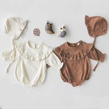 Лятно детско боди пролетно облекло за новородени Baby Boy корейската версия на яката от листа на лотос, гащеризон с дълъг ръкав, гащеризон за момичета