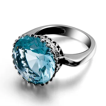 Szjinao Big Vintage Aquamarine Ring For Women Real 925 Стерлинги Сребърни Бижута, Скъпоценни Камъни Пръстен Кръг На Известната Марка Ръчно Изработени Бижута Горещи