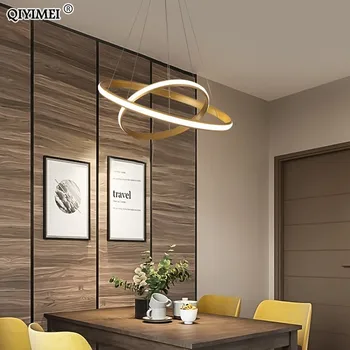 Нови и модерни led висящи лампи хол с трапезария и черно-бял златен кафе пръстени алуминиев корпус таван, вътрешни лампи de