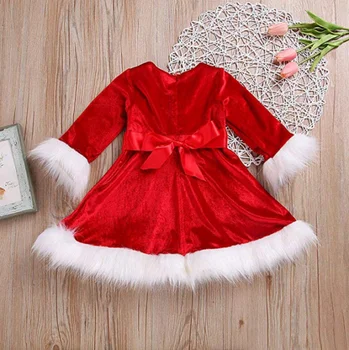 Коледа дете деца момичета Дядо Коледа червен цвят Принцеса едно парче рокля нас