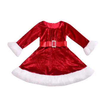 Коледа дете деца момичета Дядо Коледа червен цвят Принцеса едно парче рокля нас