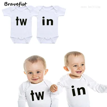 Нов дизайн на детски Близнаци боди с къс ръкав Детски тела бял черен памук облекла за момчета, момичетата на горно облекло 0-24 месеца Onesie