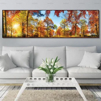 БАНМУ Природа на стената Пейзаж на изкуството, платно за Живопис печат есен широколистна гора върху платно плакат на домашен интериор хол украса