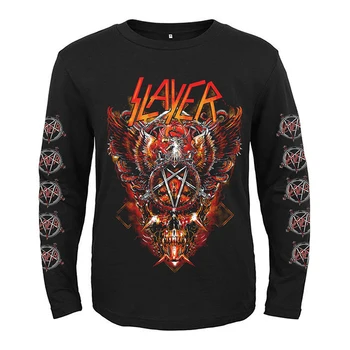 7 проекти Slayer група череп пънк-рок рокер на мъже, жени пълен с дълги ръкави, ризи тежък траш метал черен чай фитнес