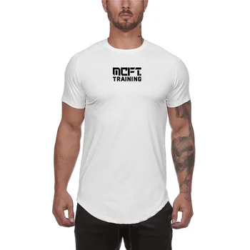 Марка на мрежа с къс ръкав Риза мъжка мода Slim Fit фитнес тениска лятна тренировка За-образно деколте, Quick Dry Street хип-хоп тениска
