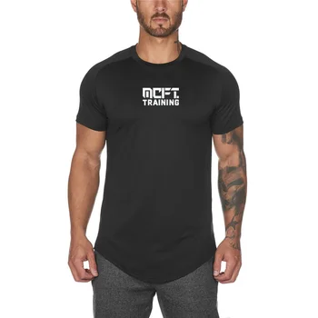 Марка на мрежа с къс ръкав Риза мъжка мода Slim Fit фитнес тениска лятна тренировка За-образно деколте, Quick Dry Street хип-хоп тениска
