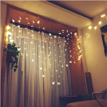2M *1.5 M Led Коледно Garland Butterfly Сърце Curtain Lights Indoor 220V String Фея Светлини For Wedding Holiday Party Decor