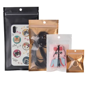 100 бр./лот прозрачен пластмасов Цип Lock Сълза Notch Recyclable Packaging Bag with Hang Hole Zipper Small Crafts Gift Storage Bag