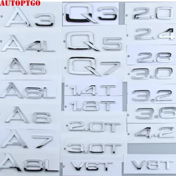 Черен автомобил заден багажник писмо A1 A3 A4 A5 A6 A7 A8 Q3 Q2 Q5 Q7 емблемата на иконата за логото на стикер за Audi A Q & GT TT