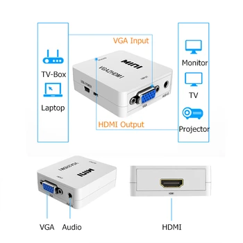 VGA Мъжки към HDMI женски конвертор с аудио адаптери кабели 1080P HDTV монитор, проектор, PC PS3