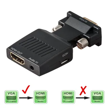 VGA Мъжки към HDMI женски конвертор с аудио адаптери кабели 1080P HDTV монитор, проектор, PC PS3