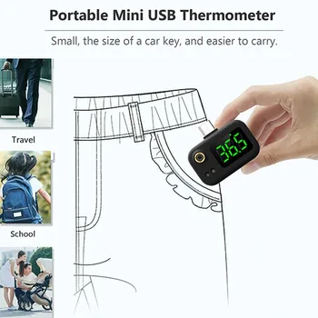 Преносим USB умен термометър Тип C интелигентен мини-дисплей на температурата на мобилен телефон безконтактен инфрачервен термометър