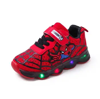 Децата Ежедневни обувки светещи маратонки момче момиче Спайдърмен LED Light Up Shoes блясък, С лек Детски обувки децата led маратонки