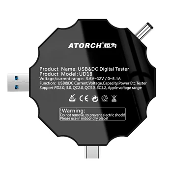 USB-dc тестер дигитален волтметър амперметър амперметра напрежение ток USB3. 0 18 в 1 заряжателе банка сила на детектора + скоба крокодил DC
