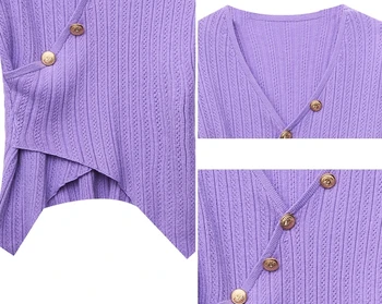 Есен-зима европейската облекло вязаный пуловер мода Секси V-образно деколте бутон нередност дамски пуловери тънък върховете нов 2020 T08721L