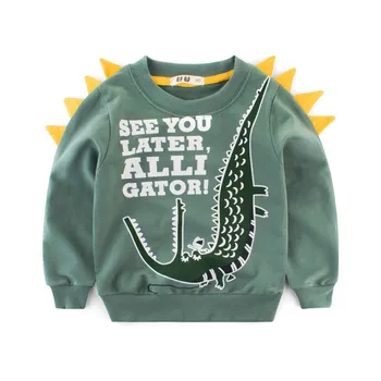Детски пуловер памук matterial през цялата деколте с дълъг ръкав baby boy риза с принтом динозавър и крокодил