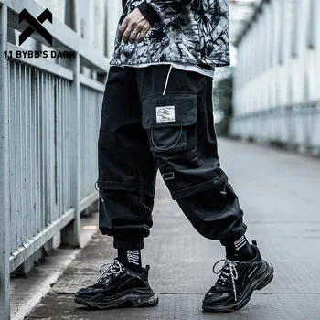 11 тъмни тактически панталони BYBB Man Harajuku еластичен колан множество джобове джоггеры панталони градинска облекло хип хоп Мъжки панталони Techwear