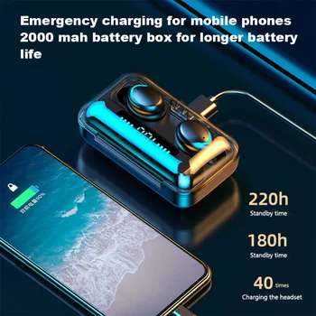 FDGAO Bluetooth 5.0 слушалки Безжични слушалки с микрофон спортни водоустойчиви слушалки 2000mAh зарядно устройство ще захранване на кутия за iOS и Android