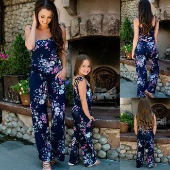 2019 New Summer Casual Mommy and Me Family Matching цветни печатни тела екипировки майка и дъщеря момиче цвете гащеризон