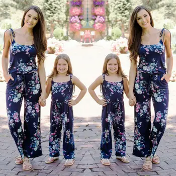 2019 New Summer Casual Mommy and Me Family Matching цветни печатни тела екипировки майка и дъщеря момиче цвете гащеризон