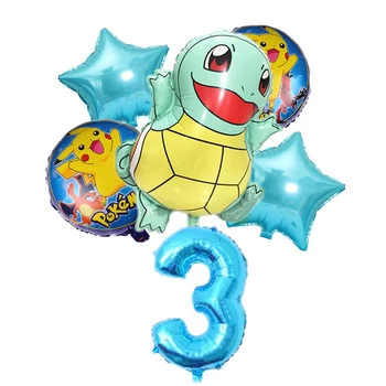 5 бр Pokemon серия Пикачу Джени Костенурка алуминиев балон деца номер балони на рожден ден украса балон набор от