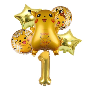 5 бр Pokemon серия Пикачу Джени Костенурка алуминиев балон деца номер балони на рожден ден украса балон набор от