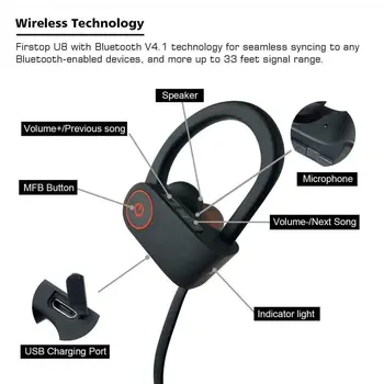 U8 водоустойчив wireless слушалки стерео Спорт безжични слушалки в ухото слушалки за намаляване на шума слушалки стерео безжичен динамичен