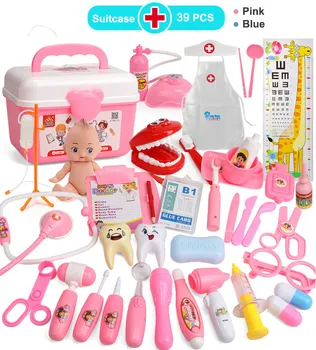 Детски играчки, д-р набор от детски куфари медицински набор от cosplay стоматолог медицинска сестра моделиране медицина кутия с кукла костюм подарък стетоскоп