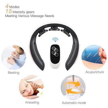 4D Smart Electric Neck and Back Pulse Massager ДЕСЕТКИ Wireless Heat маточната позвонок отпуска аналгезия разминающий масажен апарат