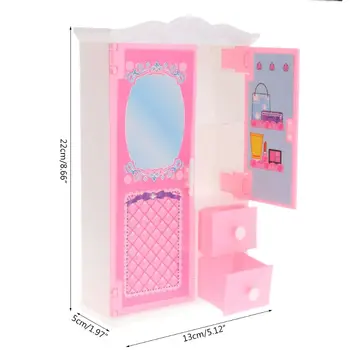 Нов шкаф играчка с огледало Куклена къща Принцеса мебели спалня гардероб кукла с аксесоари за Барби кукли, играчки, подаръци Мар-20