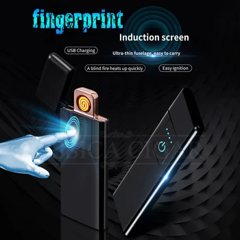 Ультратонкая цигара, запалка USB зареждане ветрозащитный мини пръстови отпечатъци индукционный екран беспламенные електрически запалки за цигари