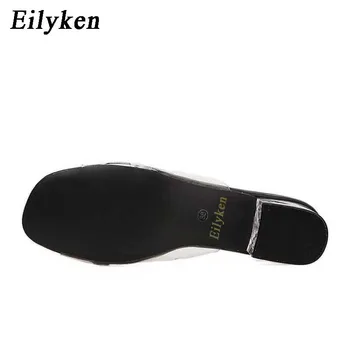Eilyken 2021 PVC желе Crystal чехли отворени пръсти високи токчета за жени прозрачен ток, чехли, сандали квадратен ток zapatos