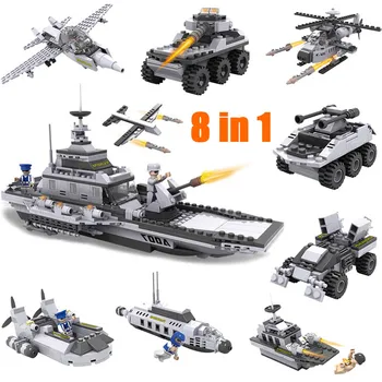 8 в 1 голям самолетоносач 3D модел на градивните елементи на вмс подводницата военен кораб военен флот, морски кораб Каго играчка за деца момче