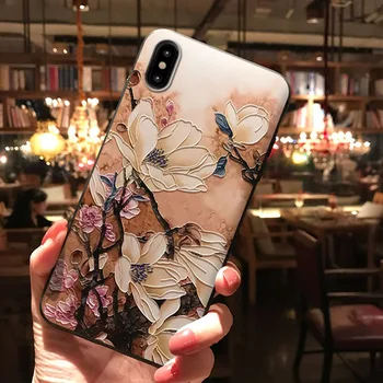 Творчески мода триизмерен релеф класически цвете телефон спад устойчив защитен калъф женски калъф за iPhone X