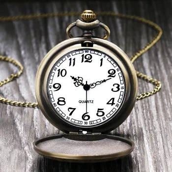 Старинни бронзови модерни кварцови часовници джоб с огърлица на веригата джобни часовници за мъже, жени, Стари часовници Fob Watch подаръци